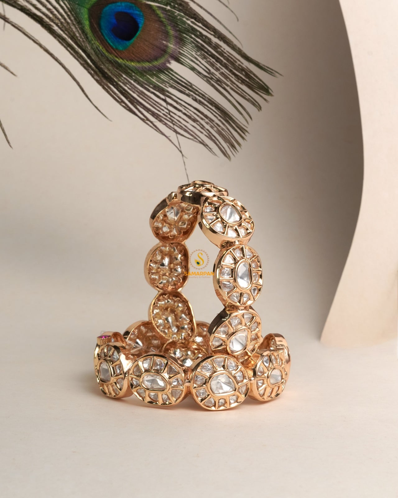 Heritage style polki bangles and traditional kangan set in gold finish for weddings and celebrations