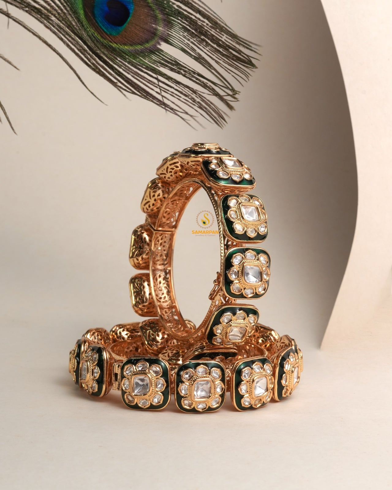 Elegant polki bangles and bridal kangan set with detailed stone work for wedding ceremonies