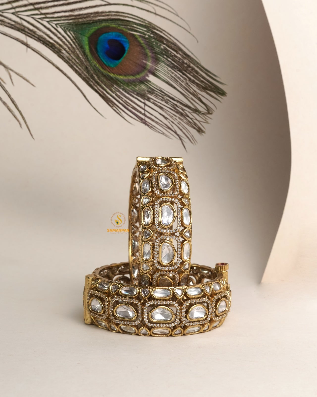 Royal bridal polki kundan bangles and kangan set in gold tone with premium stone craftsmanship