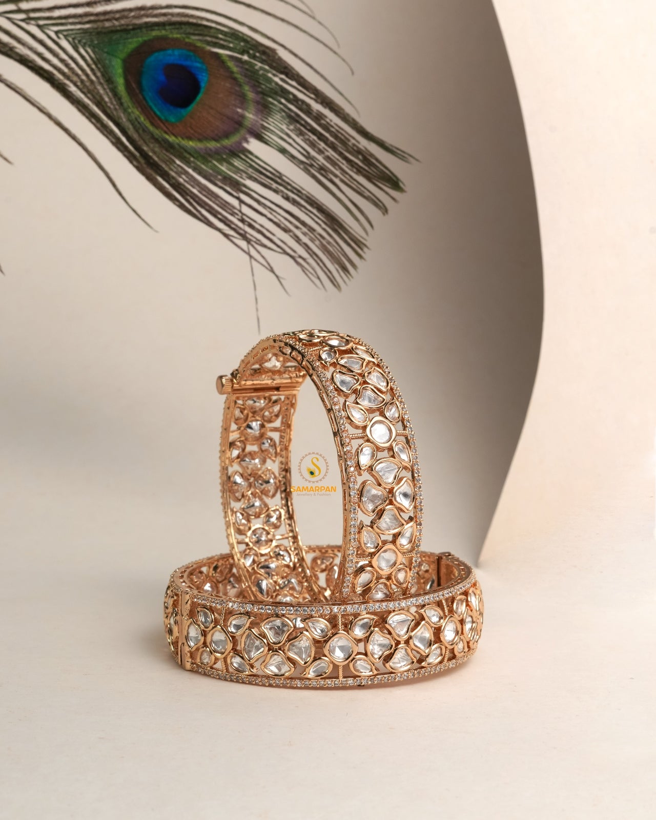 Elegant polki bangles set with traditional kangan in gold finish for wedding and ethnic styling