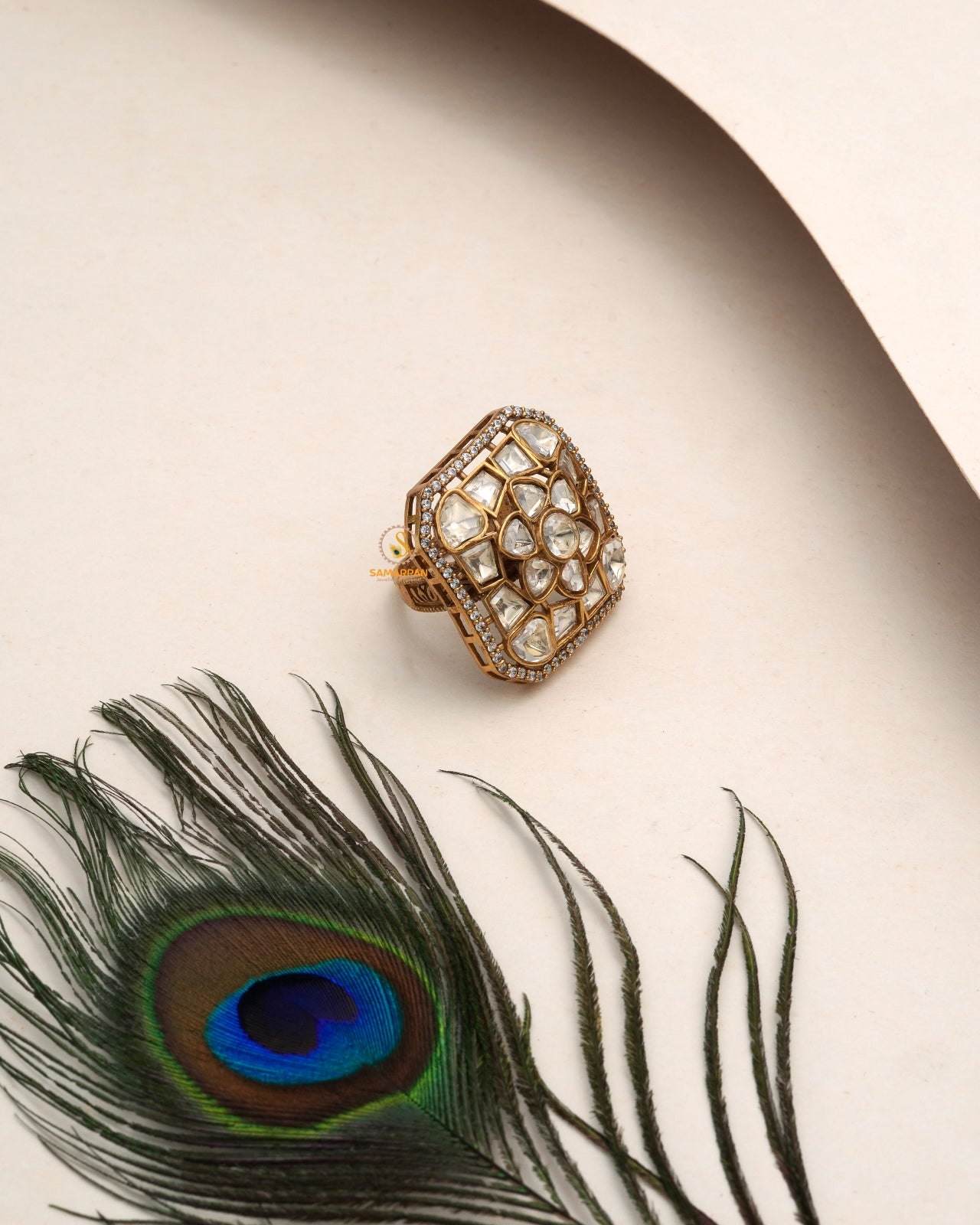Graceful Shine Moissanite Polki Ring designed to complement pastel drapes and understated occasionwear